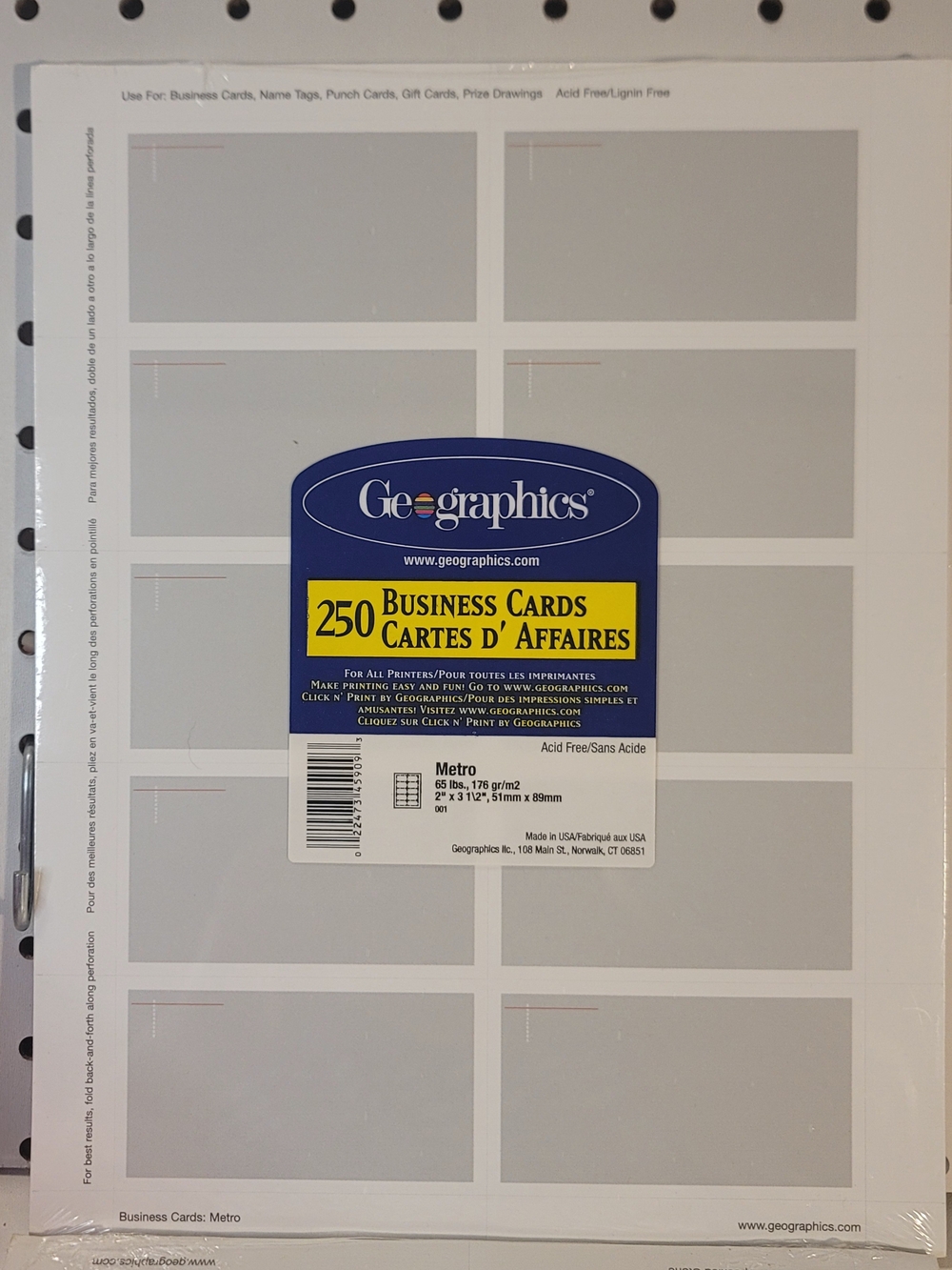 250 Business Cards - White (Metro)